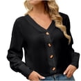 thumbnail image 1 of Mujeres clásico color sólido botón gasa manga larga suelta túnica Tops blusas camisa Pompotops FGAJ13871, 1 of 9
