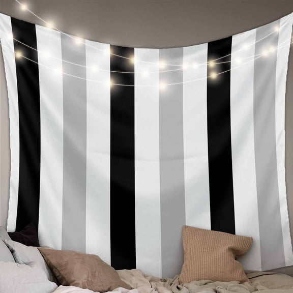 Black Grey Stripes Tapestry for Bedroom Wall Hanging Tapestry, White Striped Vertical Modern Geometric Ceiling Backdrop Tapestries Poster Blanket Wall Decor for Teens Room Living Room Dorm 39" x 59"