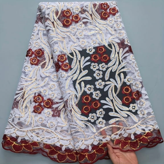 5Yards/pc African Lace Fabric with Sequins, French Mesh Milk Lace Fabric, Nigerian Lace Fabric for Sewing Wedding/Party/Prom Dresses