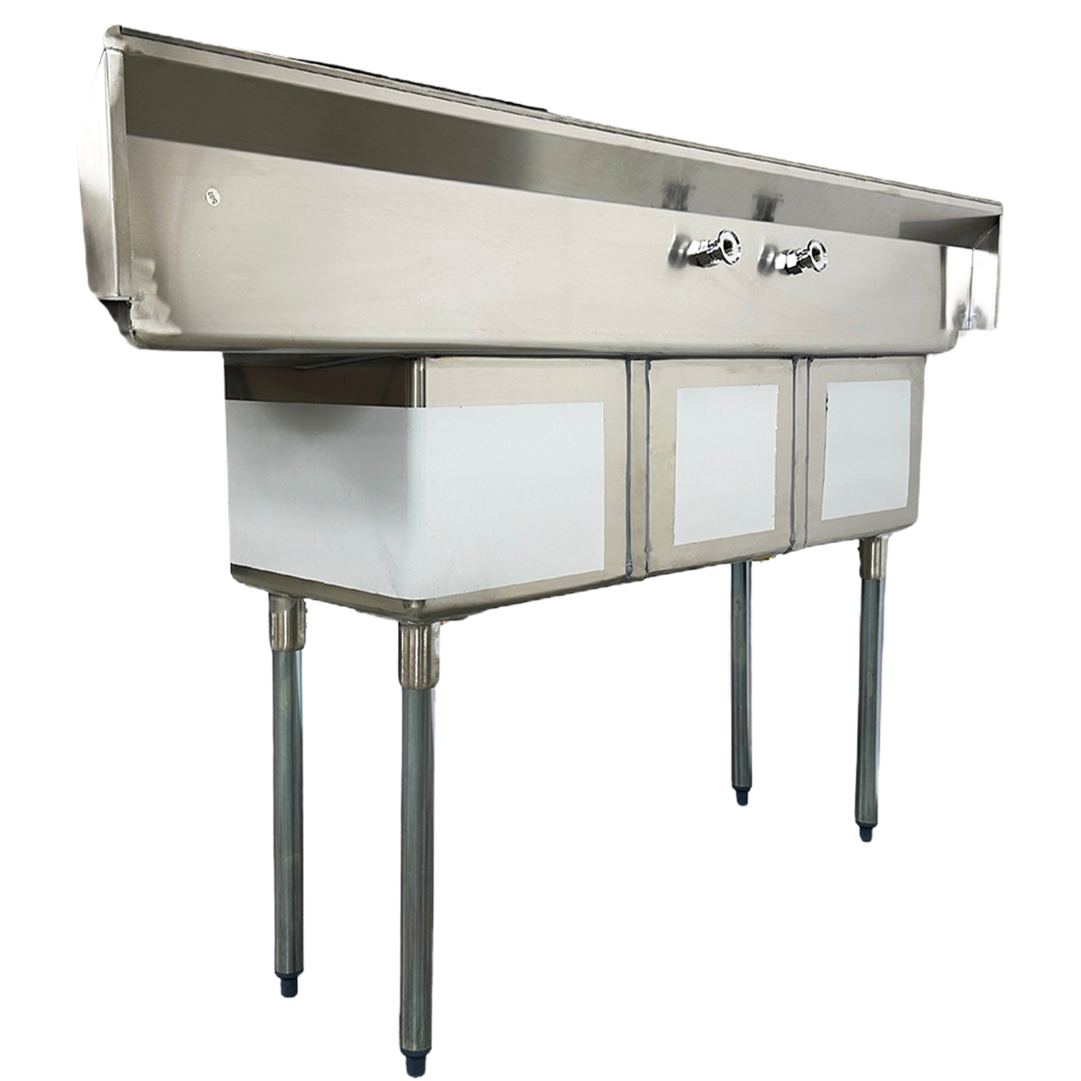 Elite Kitchen 63 in. 3 Compartment Sink with Faucet, NSF Commercial Sink with Right Drainboard in Stainless Steel