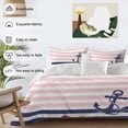 thumbnail image 3 of 3 Piece Anchor Pink Duvet Cover Set Twin Size, Microfiber Comforter/Quilt Cover with Corner Ties and 2 Pillowcases, Modern Navy Blue White Striped Nautical All Season Soft Bedding with Zipper Closure, 3 of 8