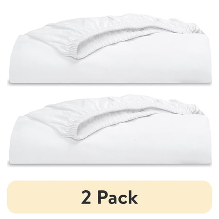 (2 pack) Mainstays 300 Thread Count Easy Care Percale Fitted Sheet, Arctic White, Queen