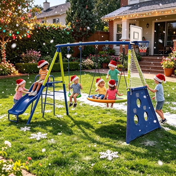 Shengchao Heavy Duty Metal Kids Swing Set – Outdoor A-Frame Swing Stand with 2 Swings – Backyard Playground Equipment for Children