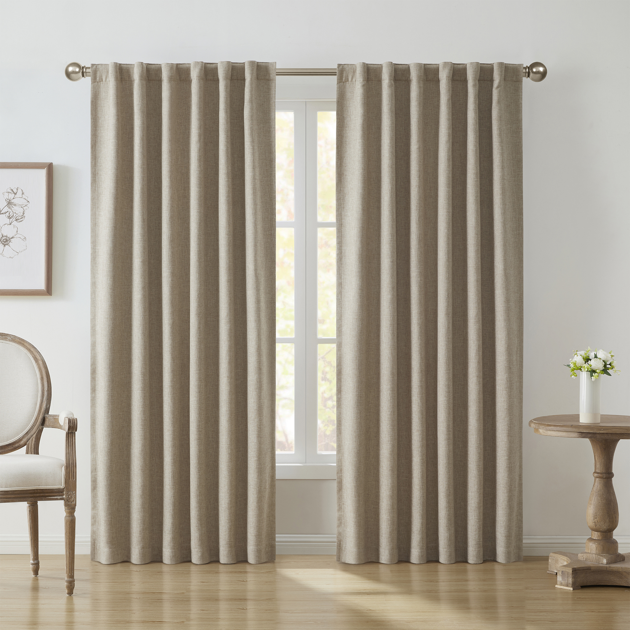 My Texas House Solid White Pepper Rod Pocket Back Tab Blackout Curtain Panel, 52" x 84"