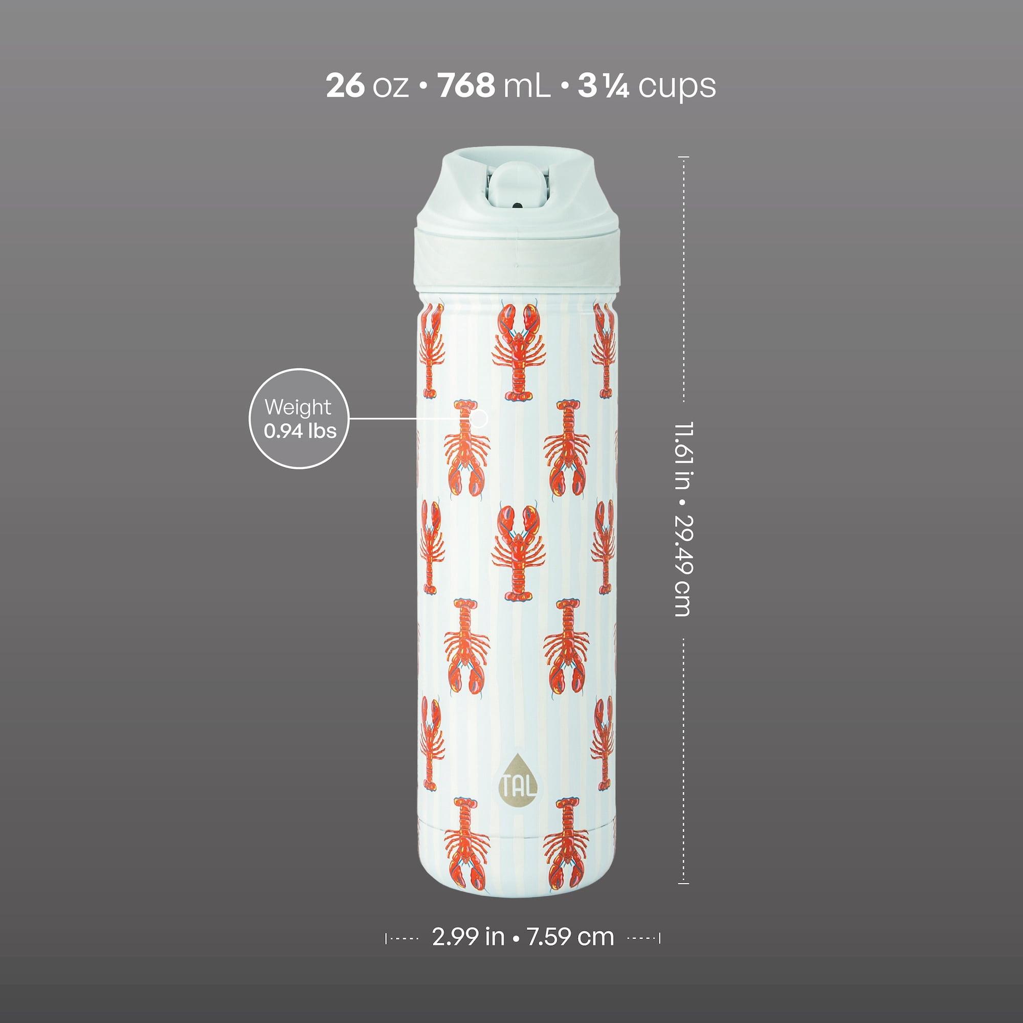 TAL 26oz Stainless Steel Ranger Water Bottle with Easy Sip Straw, Lobster