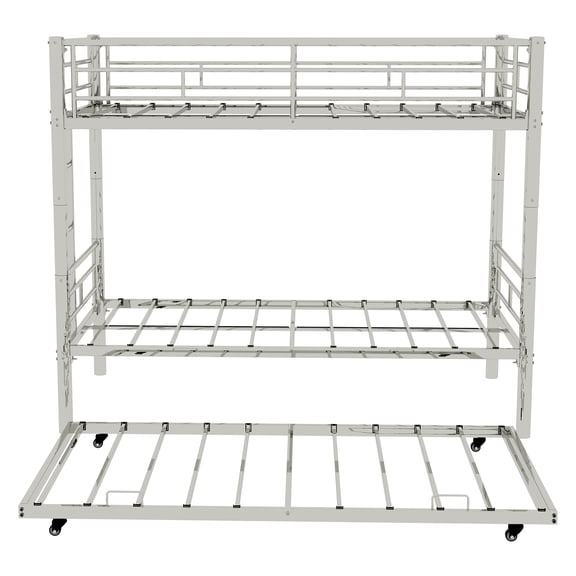 SEVHOMES Silver Twin Metal Triple Bunk Bed Frame, Convertible 3-in-1