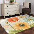 thumbnail image 4 of Vintage Red Area&nbsp;Rug 3x5ft Yellow Blue Poppy Watercolor Floral Plant Non-Slip&nbsp;Washable Square&nbsp;Rugs Soft Felt Indoor Floor Mat for Bedroom Kitchen Living Room Bathroom, 4 of 9
