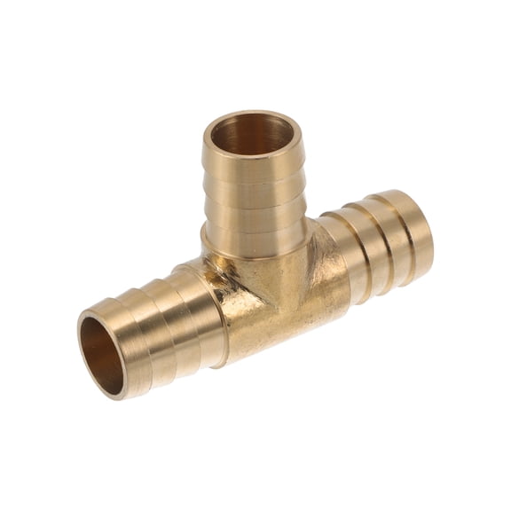 Brass Hose Barb Fittings 13/16" T Shaped 3 Way Connector for Air Water Oil Gas Fuel 1 Pcs Gold Tone