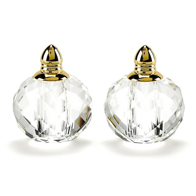 Hand Made Crystal Gold Pair of Rounded Salt & Pepper Shakers
