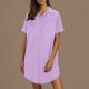 thumbnail image 2 of Mini Falda de Algodón con Pantalones Cortos Botón de Verano Hasta Vestido de Camisa con Cuello, 60% Algodón 40% Lino Mini Vestido, Lavado a Mano Desgaste Casual, 2 of 9
