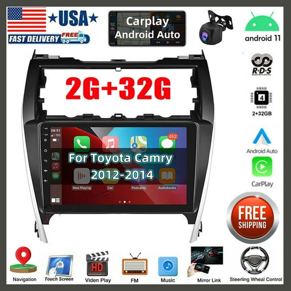 Zcargel 10.1 Inch Car Stereo Radio for Toyota Camry 2012 2013 2014 Android 13.0 Apple Carplay Android Auto GPS SWC Split Screen WiFi DSP Hi-Fi Car Audio Receivers Camera 2 32GB