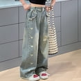 thumbnail image 5 of Ruyang Teen Girls Retro Jeans Ripped High Waist Baggy Straight Denim Pants Kids Wide Leg Fall Y2k Streetwear Denim Trousers, 5 of 9