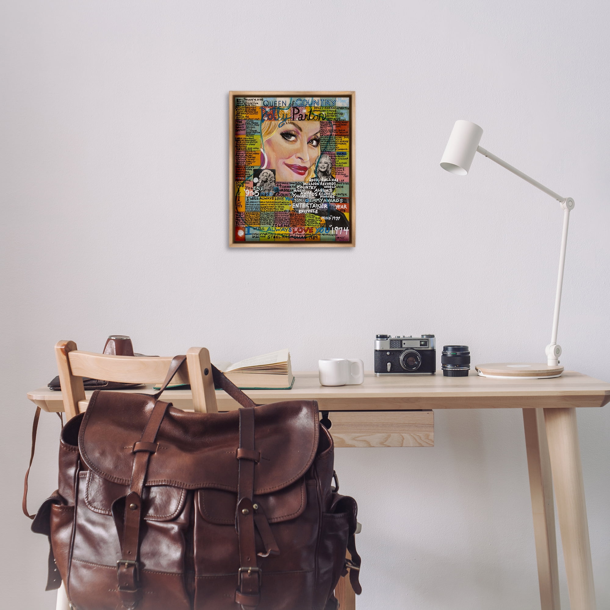 Stupell Industries Dolly Parton Collage People Drawing Brown Floater Framed Canvas Art Print Wall Art, 17 x 21