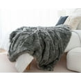 thumbnail image 6 of ZXNYH Grey Faux Fur Throw Blanket for Couch,Sofa,Bed, Super Soft, Cozy, Fuzzy, Fluffy, Elegant, Decorative Couch Blanket Reversible to Plush Velvet, 50"x60", 6 of 7