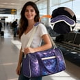 thumbnail image 3 of Garronmavis Purple Galaxy Cat Print Large Quilted Duffle Bag for Women, Weekender Travel Carry On Tote with Luggage Sleeve, Gym Dance Overnight Shoulder Bag, 3 of 7