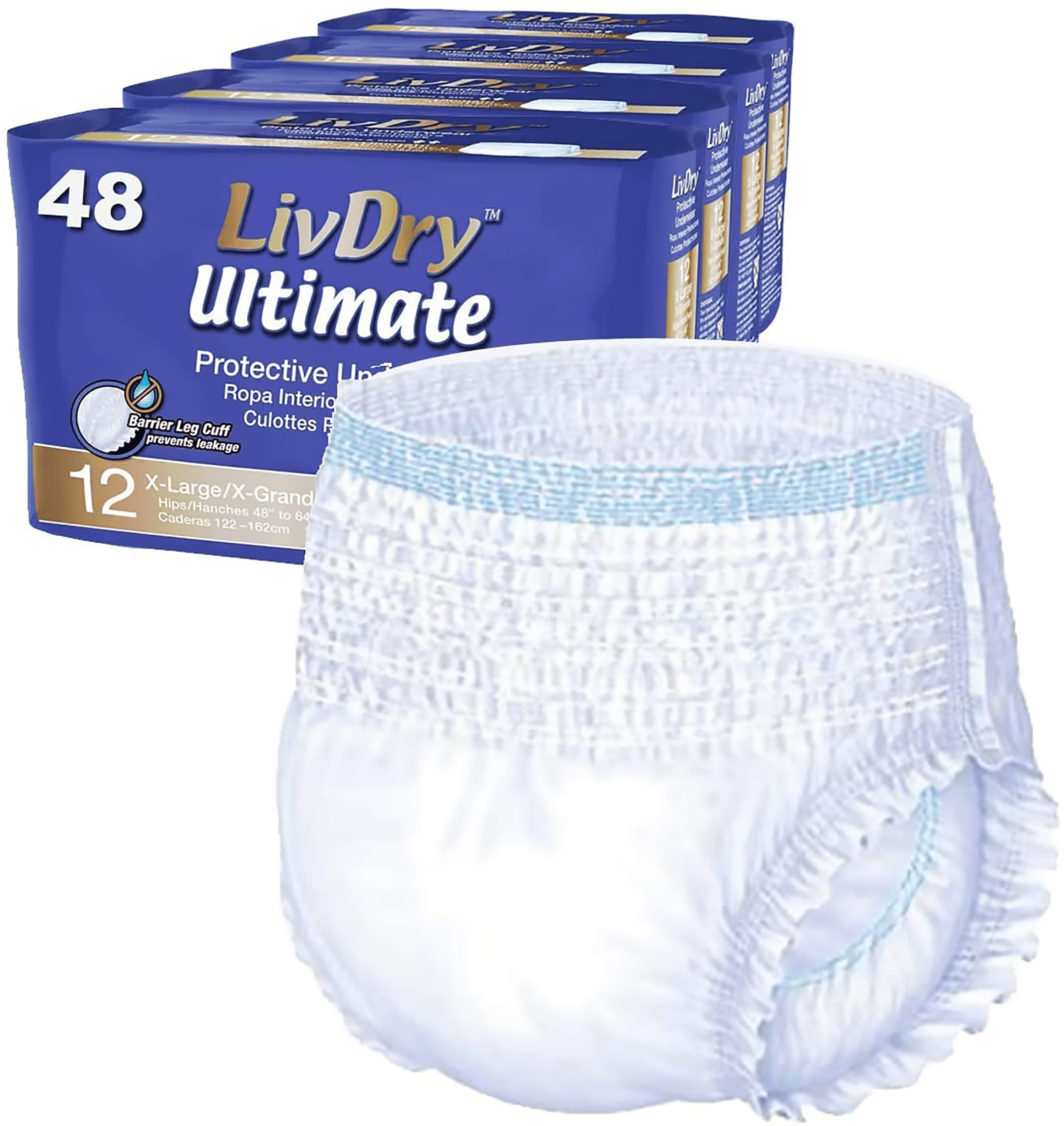 LivDry Unisex Adult Incontinence Underwear, Ultimate Comfort Absorbency  (X-Large, 48-Pack) - Walmart.com