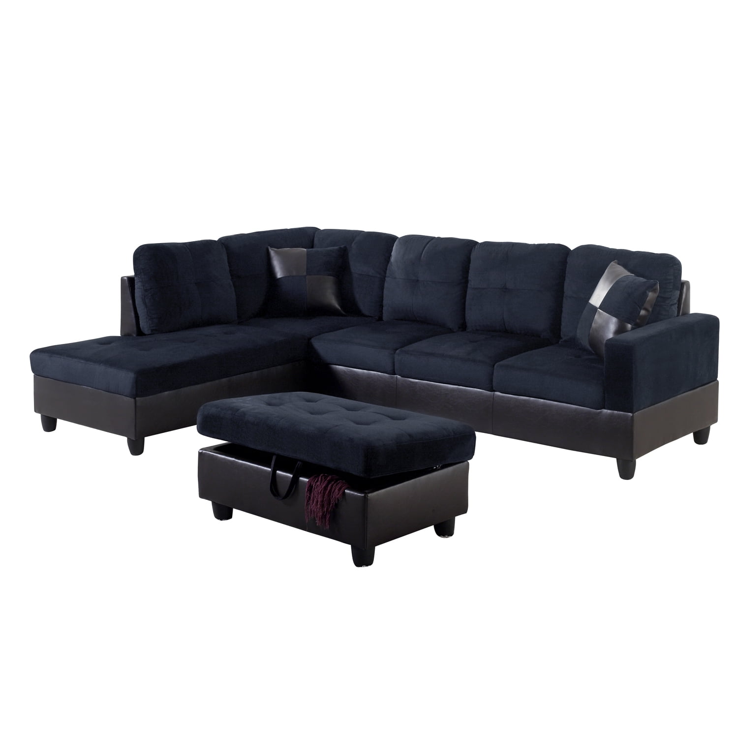 Hommoo Lint&PVC L Shaped Sectional Sofa, Sectional Couch Sofa, Modern Living Room Furniture Sets, Dark Blue And Brown(No Ottoman)