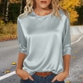thumbnail image 2 of XAOFW Elegant Solid Color Short Sleeve T Shirt For Women Lightweight Satin Knit Tees With Crew Neck For Summer Trendy Top XL, 2 of 9