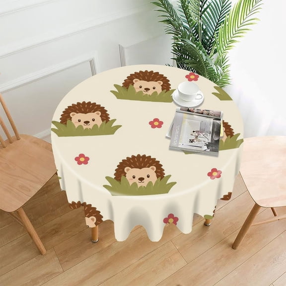 RKSupls 60 Inch Round Tablecloth, Hedgehog Grass Flower Pattern Premium Polyester Straight Edge Wrinkle Resistant Washable Table Cover for Party Home Dining Decor