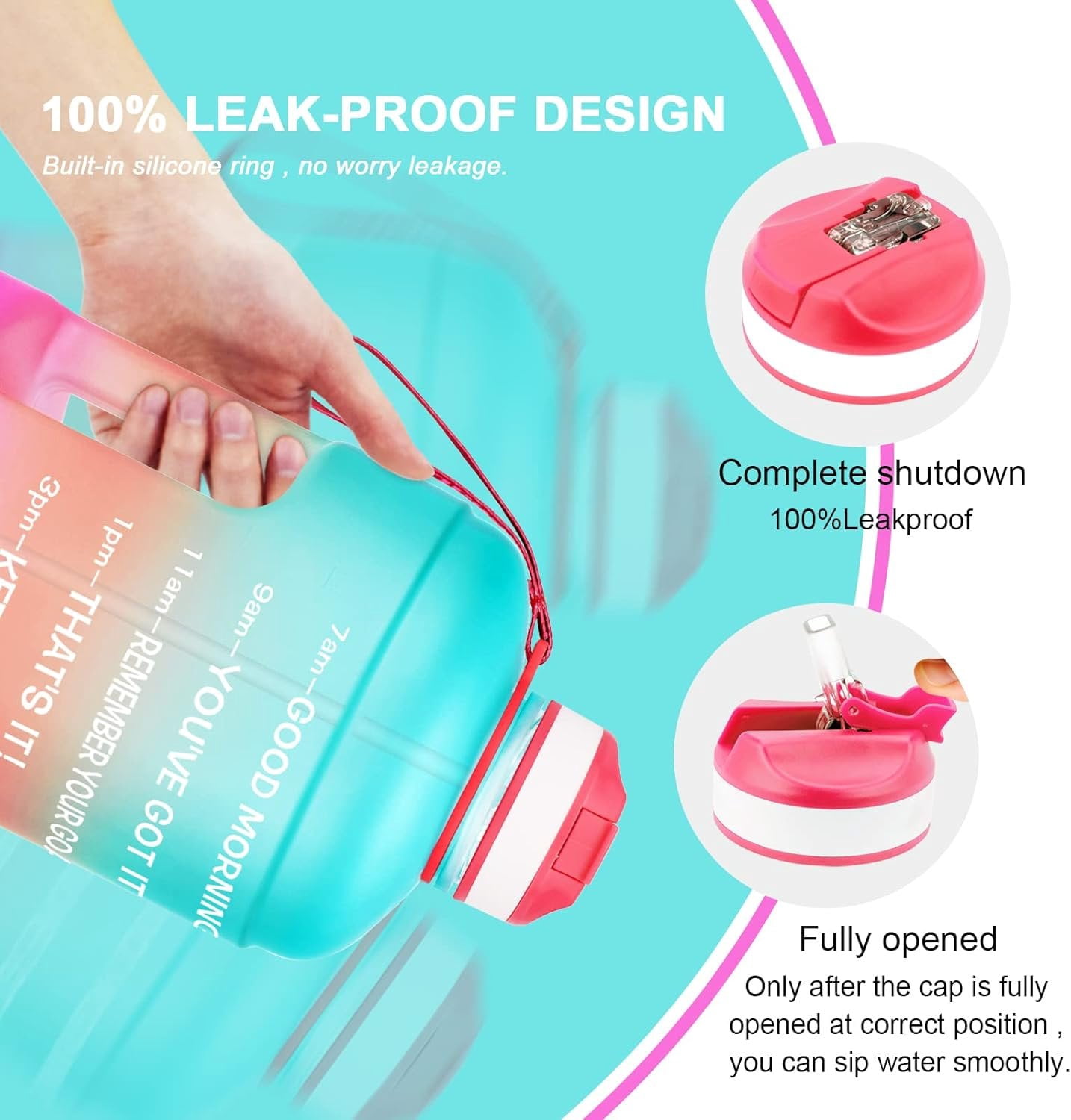 Motivational Gallon Water Bottle - with Straw & Time Marker  Large   Water Jug with Handle for Fitness Outdoor Enthusiasts Leak-Proof