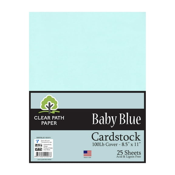 Baby Blue Cardstock - 8.5 x 11 inch - 100Lb Cover - 25 Sheets - Clear Path Paper