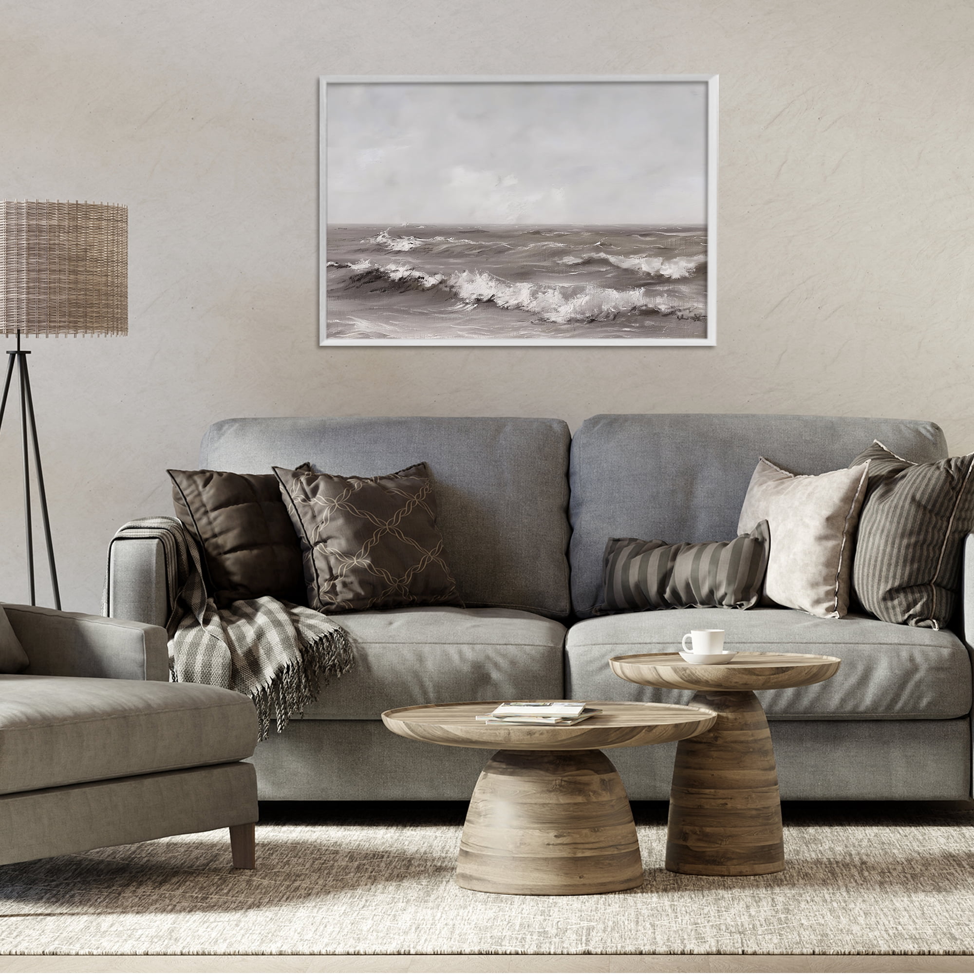 Stupell Industries Monochrome Sea Ripples White Framed Giclee Art, design by Jacky Ngan