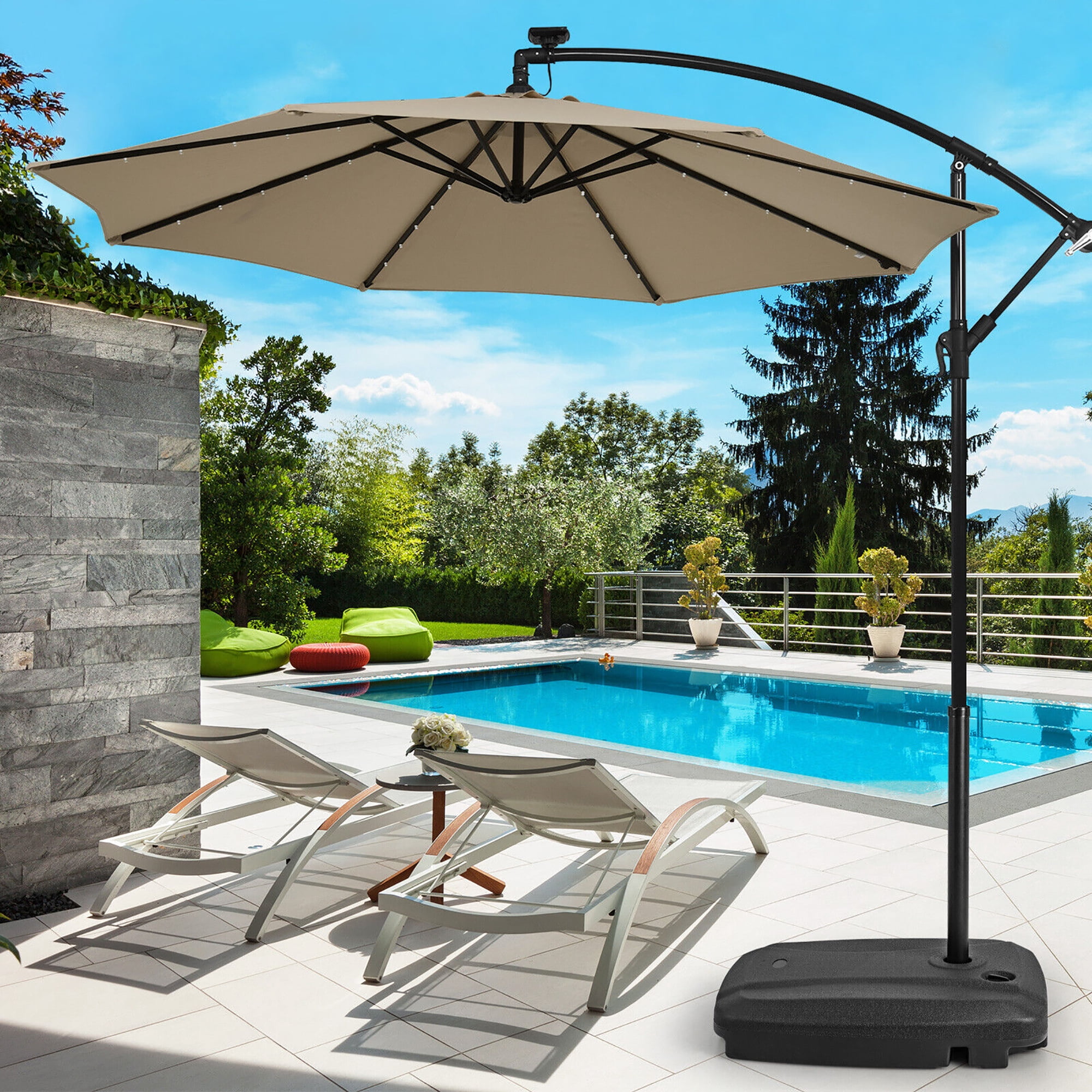 Gymax Patio Cantilever Offset Umbrella Base Stand Heavy Duty Cross Base Wheels Outdoor
