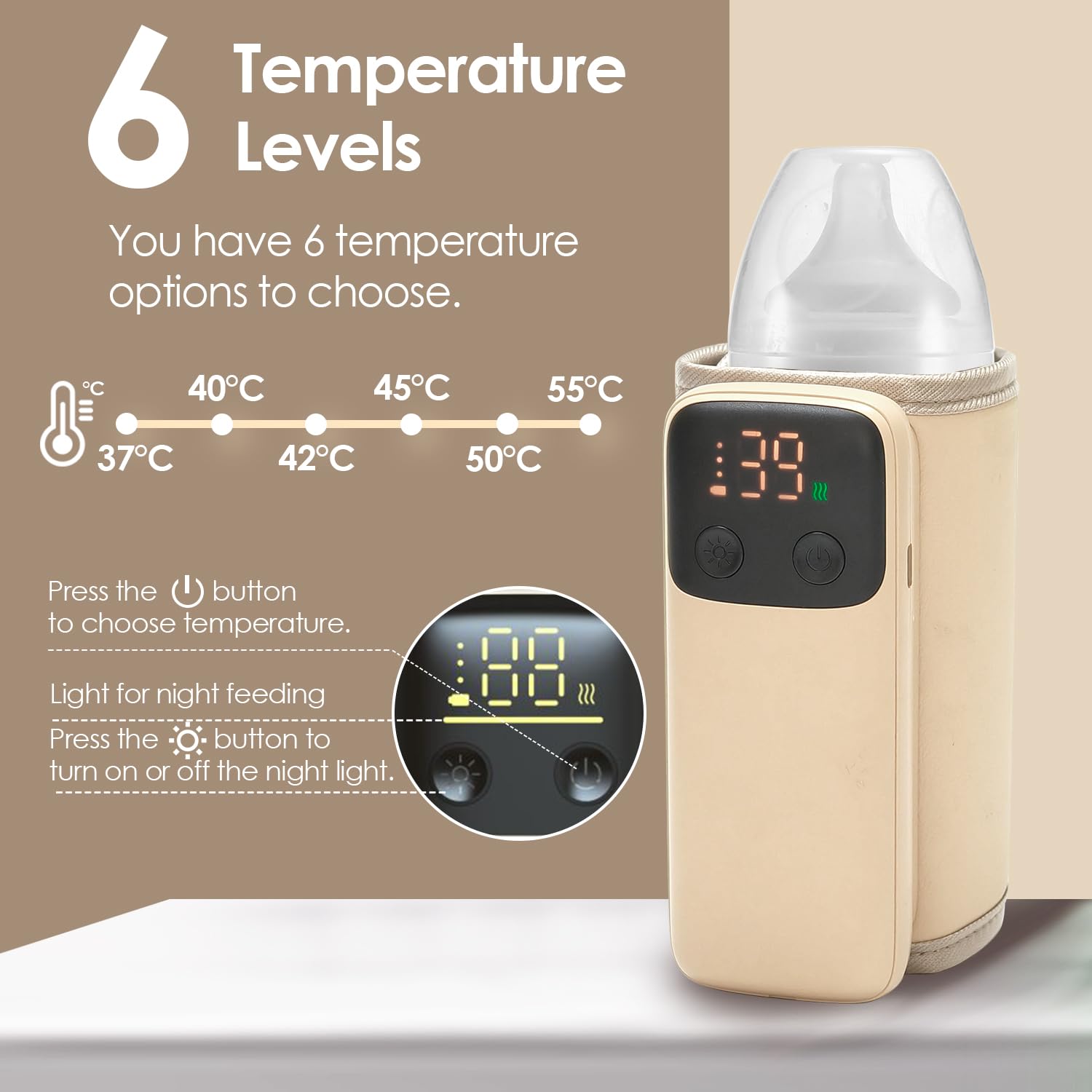 Portable Baby Bottle Warmer Bag, Rechargeable Wireless Portable Baby Milk Warmer, Fast Bottle Warmers for Car Travel, Warms Baby Milk to Body Temp and Maintain Nutrients