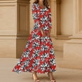 thumbnail image 2 of WTOBBY Women's Floral Print V-Neck 3/4 Sleeve A-Line Beach Dress, Casual Maxi Sundress with Flowy Skirt for Summer Vacation,Wine S, 2 of 4