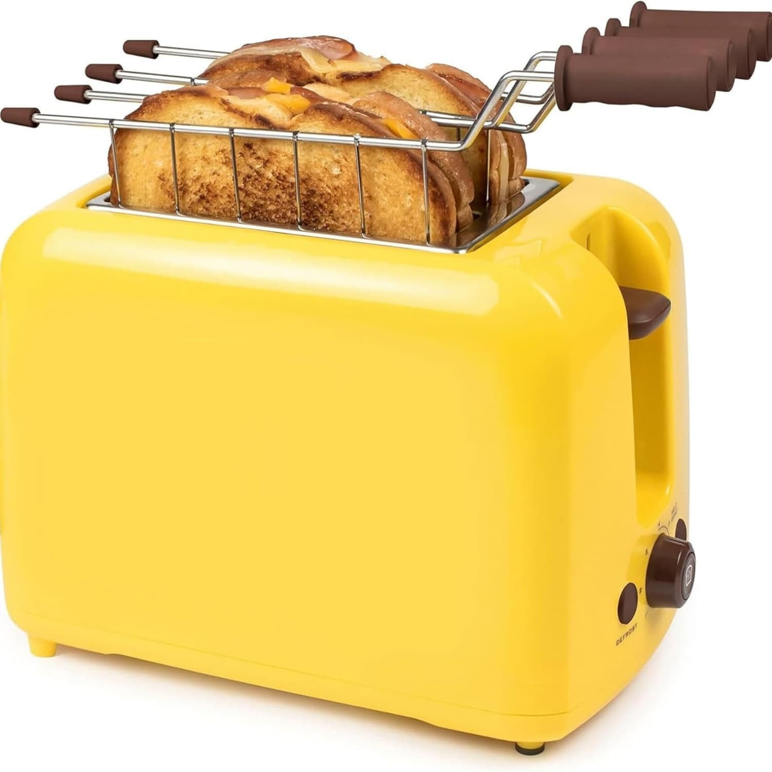 Grilled Cheese Sandwich Toaster with Easy-Clean Toasting Baskets - Adjustable Toasting Dial and Extra Wide Slots - Yellow
