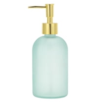 Unique Bargains 1 Pc Reusable Cylinder Frosted Soap Dispenser 13.53oz Light Blue Gold Tone
