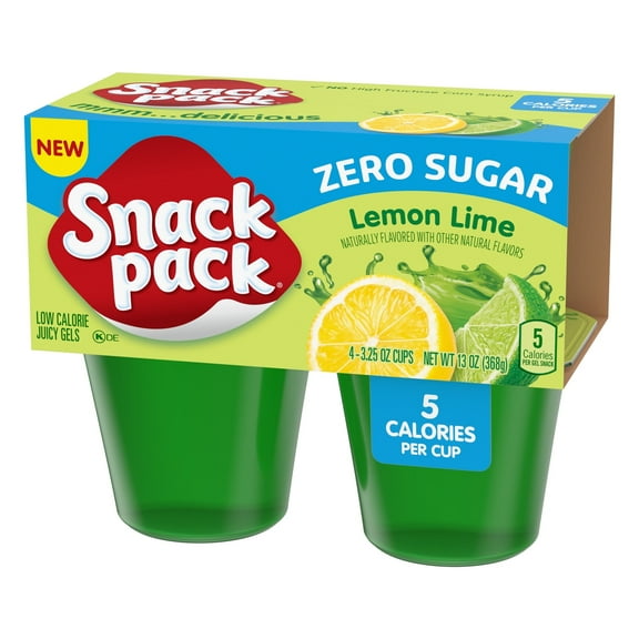 Snack Pack Zero Sugar Lemon Lime Flavored Low Calorie Juicy Gels, 3.25 oz. 4-Count, Pack of 2