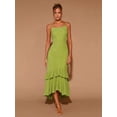 thumbnail image 7 of Green Womens Tiered Ruffle Hem Midi Dress With Flared Short Sleeves, Round Neck, Elegant For Evening Or Cocktail, 7 of 7