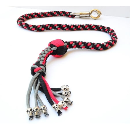 550 Paracord Motorcycle Whip Get Back whip 1" Ball & Skulls 36" - Gray Black Red