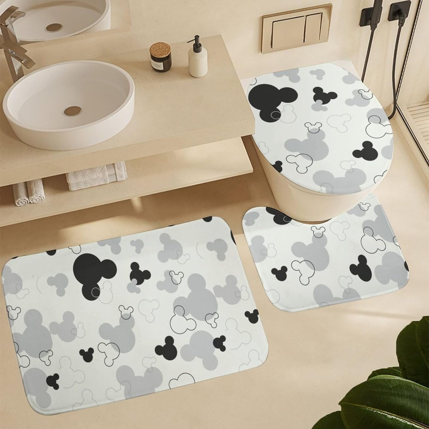 4 Piece Cute Cartoon Shower Curtain Set with Non-Slip Rugs, Toilet Lid Cover and Bath Mat， Bathroom Set Decor72 x 72inch