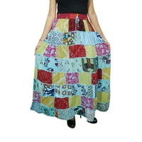 Mogul Bohemian Boho Chic Colorful Gypsy Patch Maxi Skirt Printed Rayon A-Line Flare Long Skirts