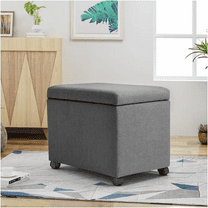 JERFIT Grey Fabric Storage Ottoman Bench with Wheels, Upholstered Footstool Pouf for Living Room, Hidden Storage Chest Organizer for Bedroom Office
