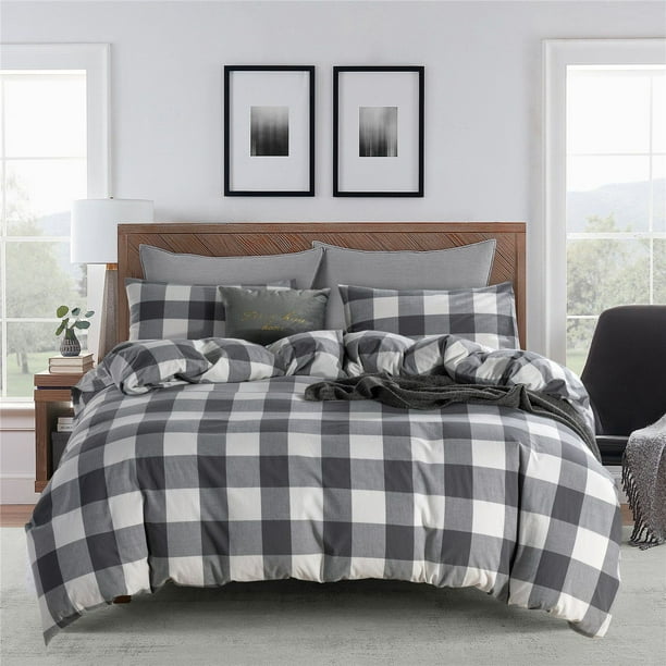 Cotton Duvet Cover Set ,Twin,Queen,King Duvet Covers, Buffalo Checked  Bedding Set, Black Gray White Plaid Down Comforter Cover, Modern Style Quilt  Cover 