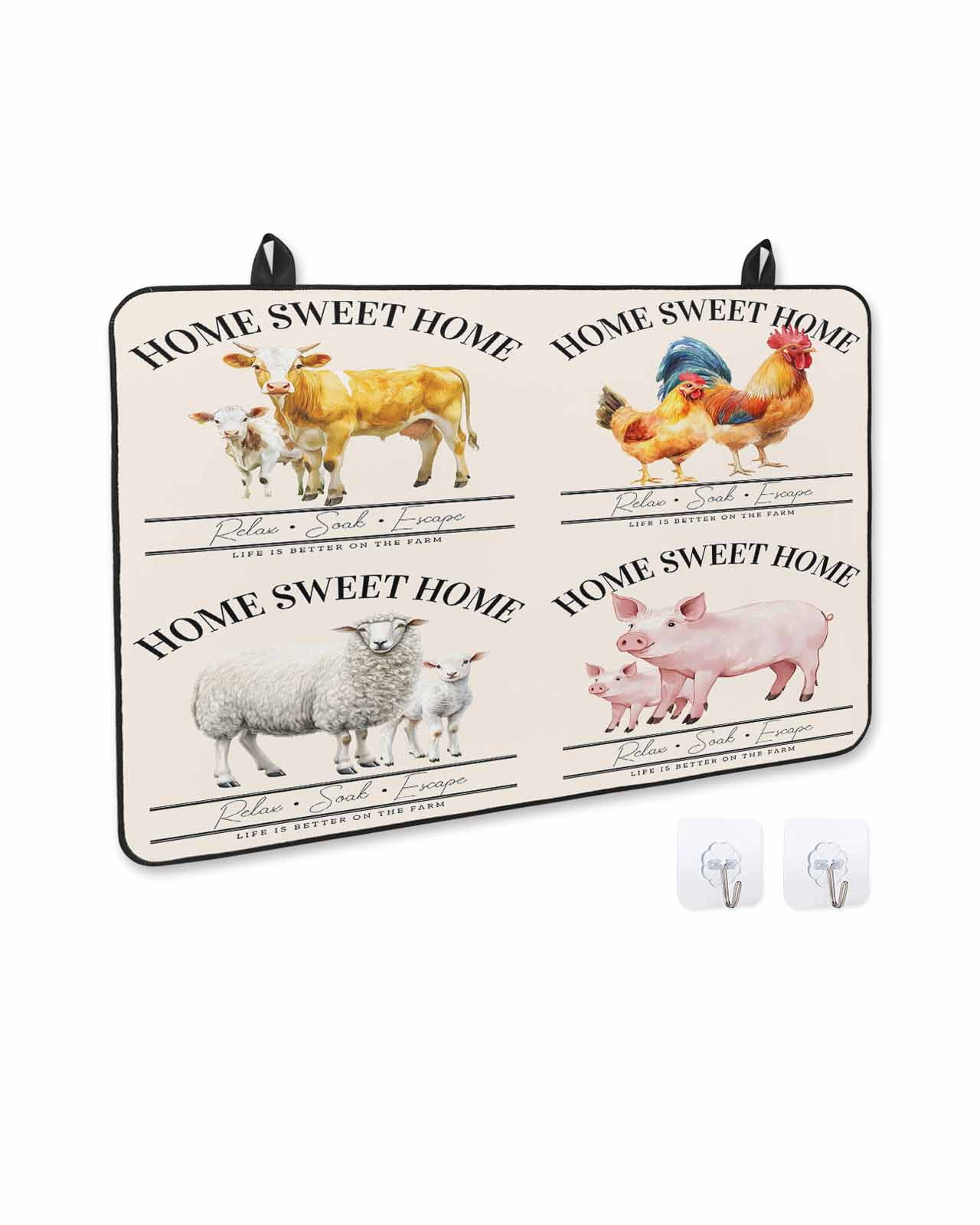 nqOlkjepod Large Induction Cooktop Protector Mat 36"x21", Farmhouse Animals Stove Top Covers for Electric Stove, Watercolor Cow Rooster Sheep Pig Stove Burner Cover Mats, Glass Top Stove Cover