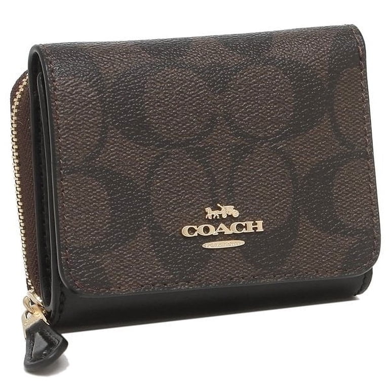 COACH Small Trifold Wallet in Signature Canvas, IM/Brown Black