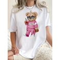 thumbnail image 1 of Women's Trendy Bear Print T-Shirt - Casual Crew Neck, Short Sleeve, Stretchy Polyester Blend, Machine Washable - Perfect for Summer & Casual Attire, 1 of 7