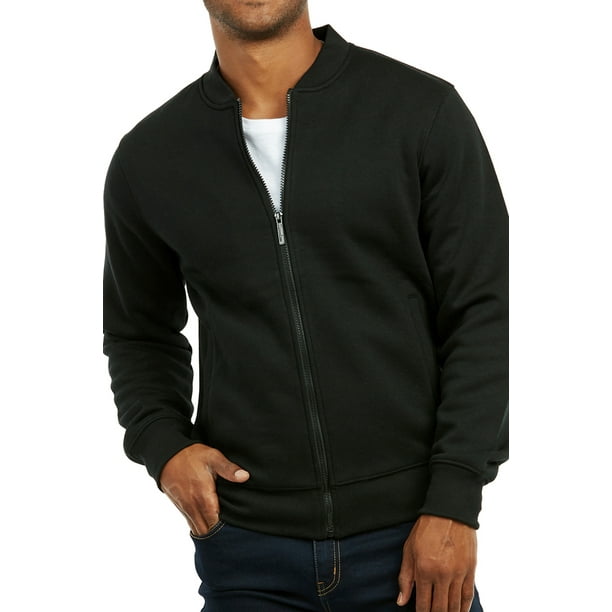 Men's Fleece Bomber Jacket Zip Up Heavy Weight Jacket (S, Black