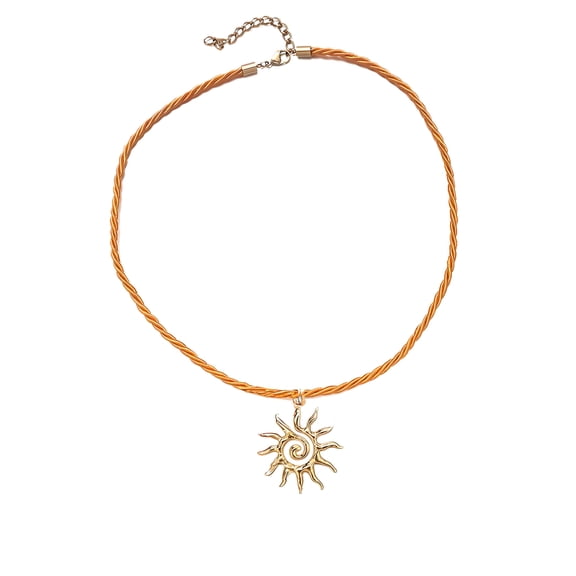 FARONZE Sun Pendant Necklace, Gold, Marine Elements, Stainless steel, Twisted Cord, 17 inchs