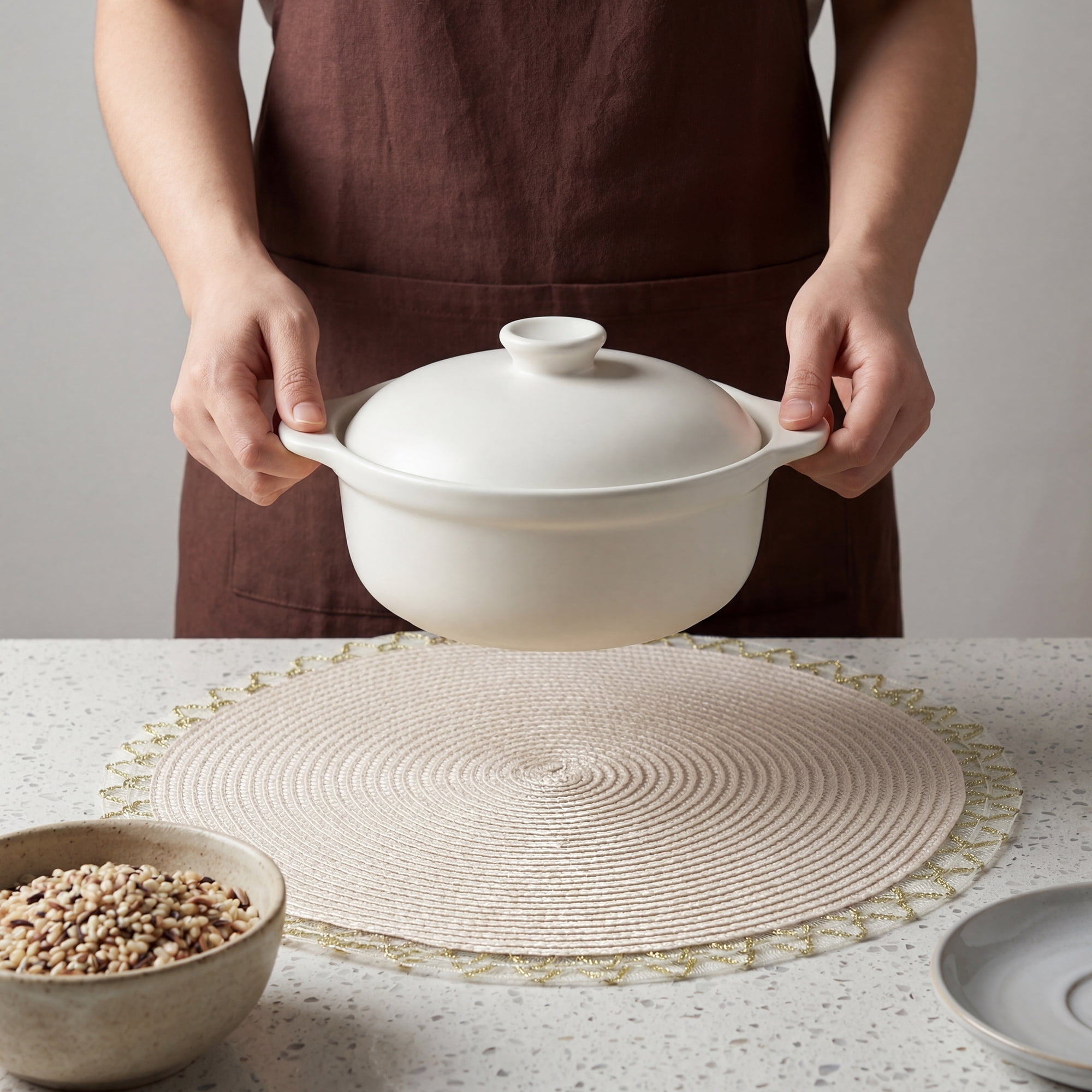 Unique Bargains Rustic Placemats 6 Pack Round Woven Placemats Beige 15x15inch