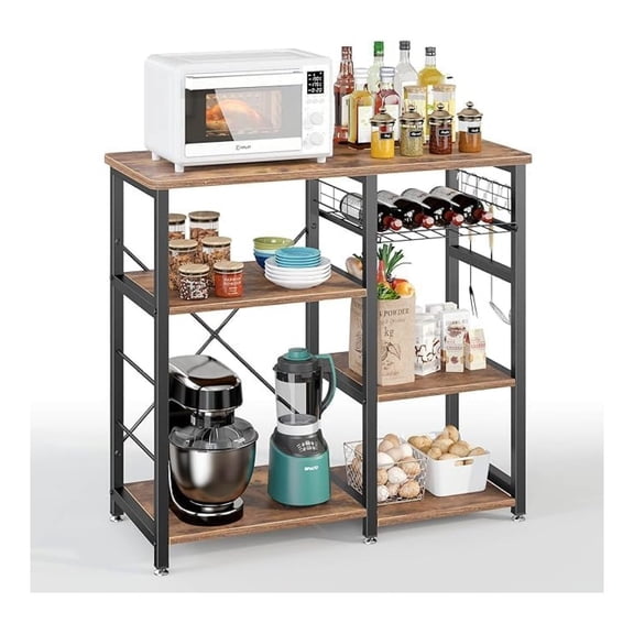 3-Tier Kitchen Baker's Rack Utility Shelf Microwave Stand with Storage and Drawer Storage Cart Workstation Shelf, Brown BHUS-W5S-FG