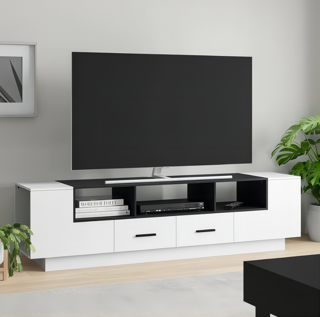 SHIYAO Modern Entertainment Center for TVs up to 80inch, Wood TV Bench