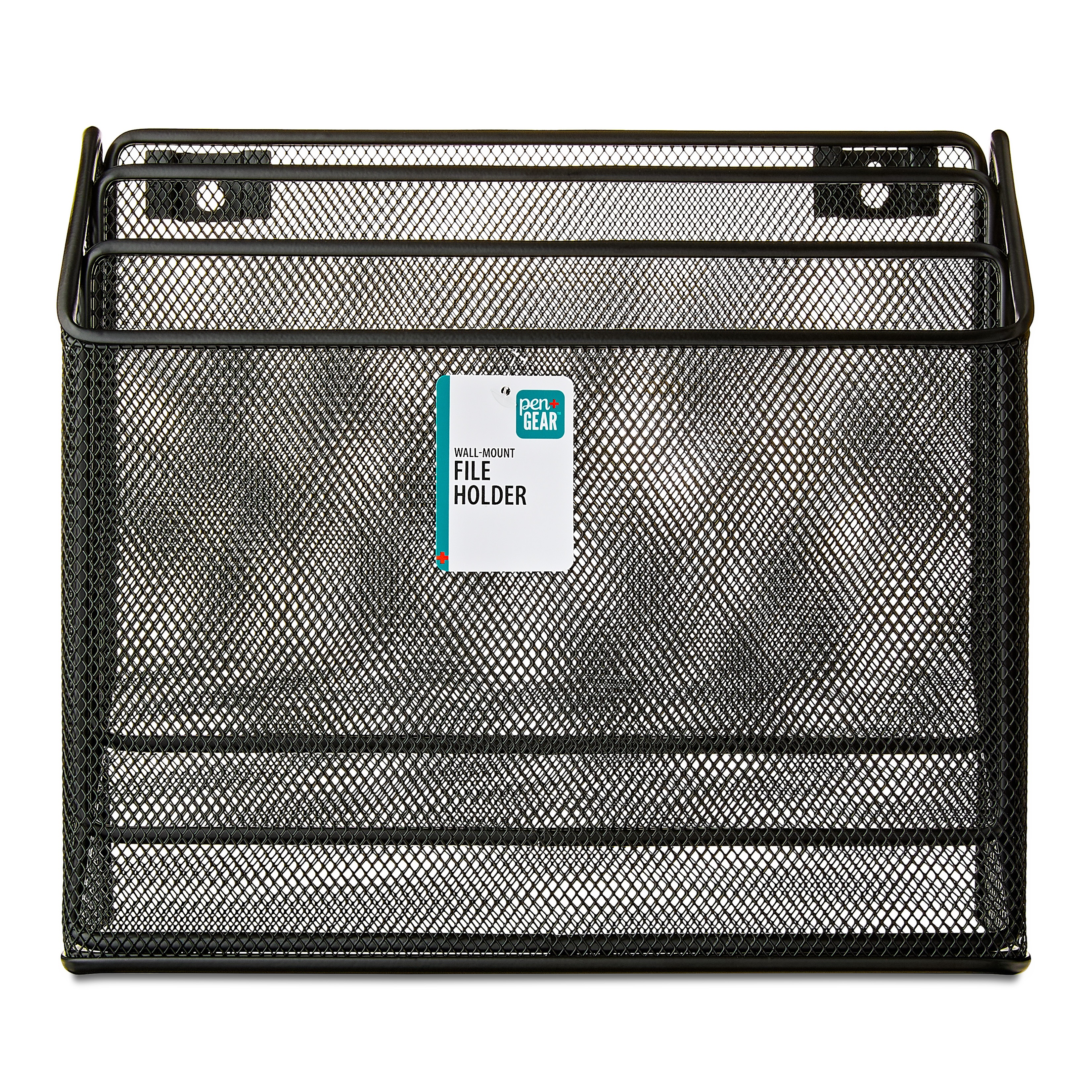 Pen+Gear,Desktop Organizers, Metal Mesh Desk Organizer with Hook,Black, 3 Compartments,