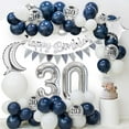 thumbnail image 4 of YANSION 30th Birthday Decorations Men, Happy Birthday Banner, 30 Birthday Balloons Set for Women, Blue and Silver Latex /Foil/Confetti Balloons, Table Decorations, Foil Tablecloth, Cake Topper, 4 of 7