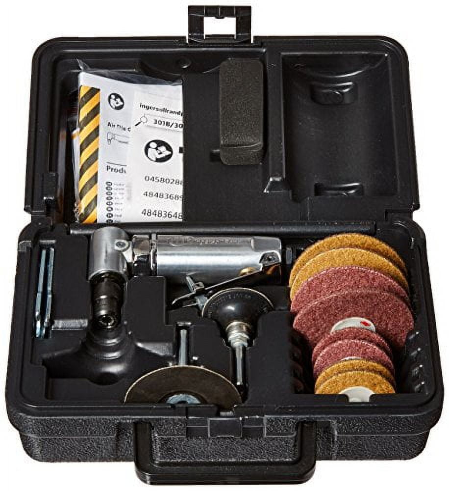 Ingersoll Rand Angle Air Die Grinder 2 Inch & 3 Inch Pad Kit, 21,000 RPM, 0.25 HP, 1/4 Inch & 6mm Collets, Front Exhaust