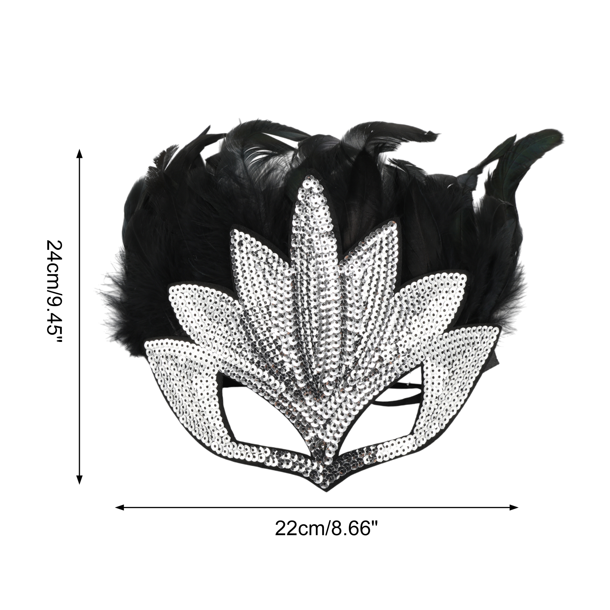 Unique Bargains 1 Pack Elegant Sequined Feathers Party Mask Silver Tone